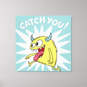 Cartoon Yellow Monster Running – Catch You Canvas Print