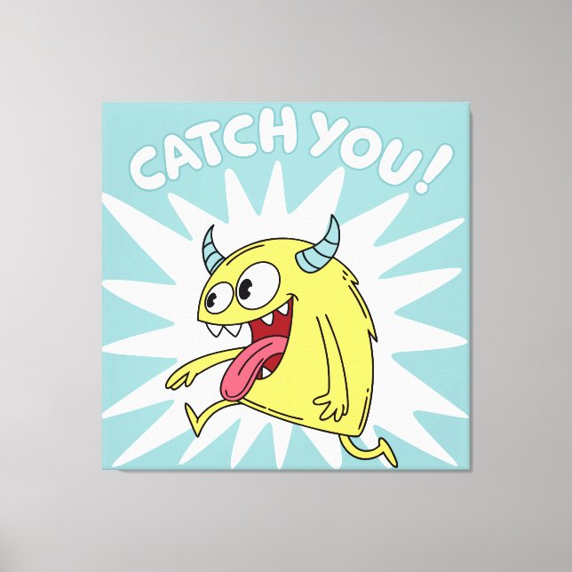 Cartoon Yellow Monster Running – Catch You Canvas Print (Front)