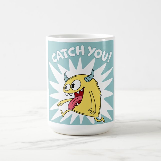 Cartoon Yellow Monster Running – Catch You Coffee Mug (Center)