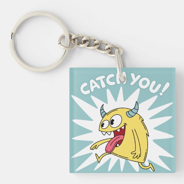 Cartoon Yellow Monster Running – Catch You Key Ring (Front)
