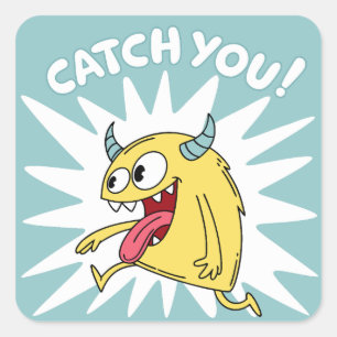 Cartoon Yellow Monster Running – Catch You Square Sticker