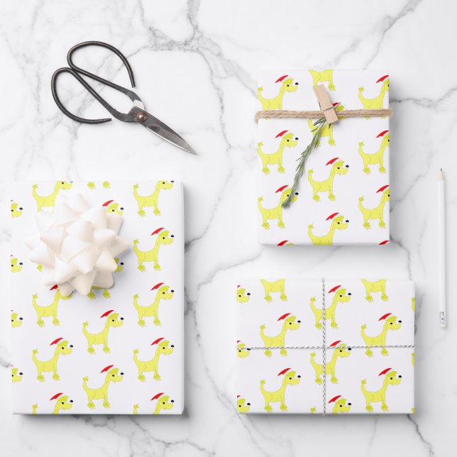 Cartoon yellow poodle Posh Paws Christmas Wrapping Paper Sheet (Front)