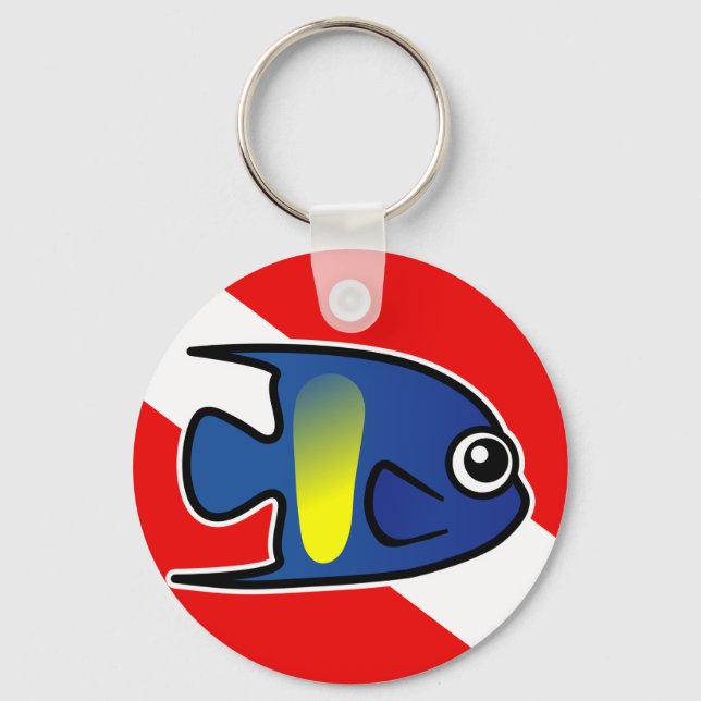 Cartoon Yellowbar Angelfish Dive Flag Key Ring (Front)