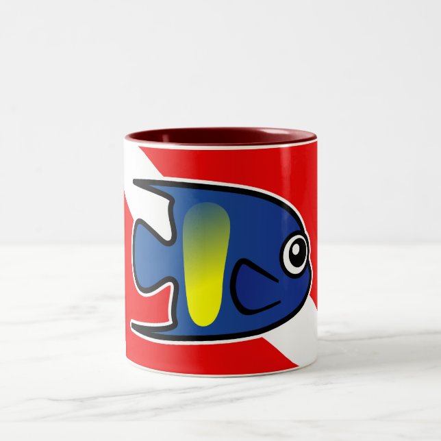 Cartoon Yellowbar Angelfish Dive Flag Two-Tone Coffee Mug (Center)