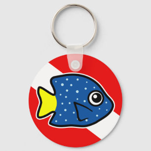 Cartoon Yellowtail Damselfish Dive Flag Key Ring