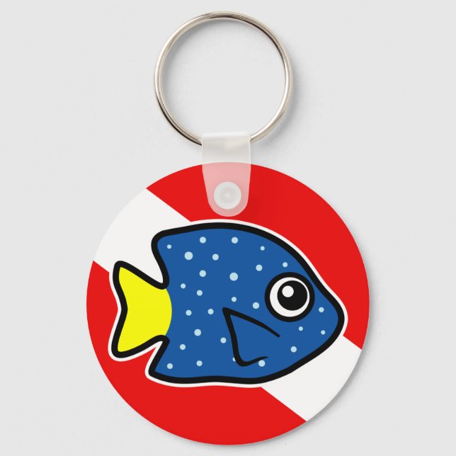 Cartoon Yellowtail Damselfish Dive Flag Key Ring (Front)