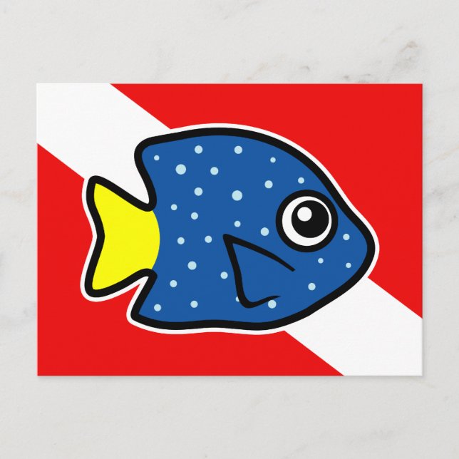Cartoon Yellowtail Damselfish Dive Flag Postcard (Front)