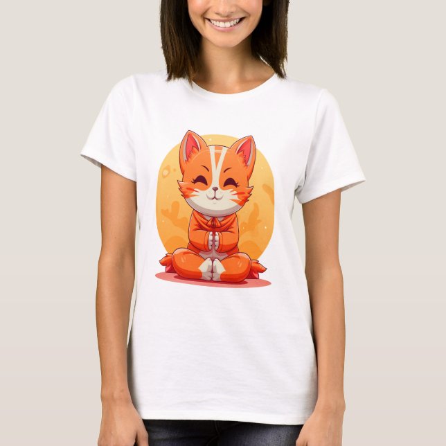 Cartoon Yoga Cat T-Shirt (Front)