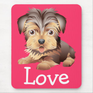 Cartoon Yorkshire Terrier Puppy Dog Pink Love Mouse Mat