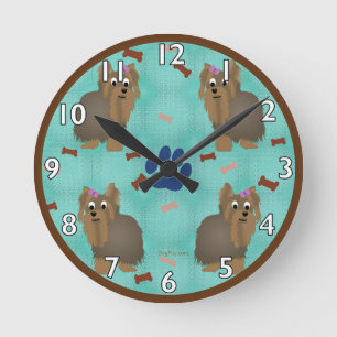 Cartoon Yorkshire Terrier Round Clock