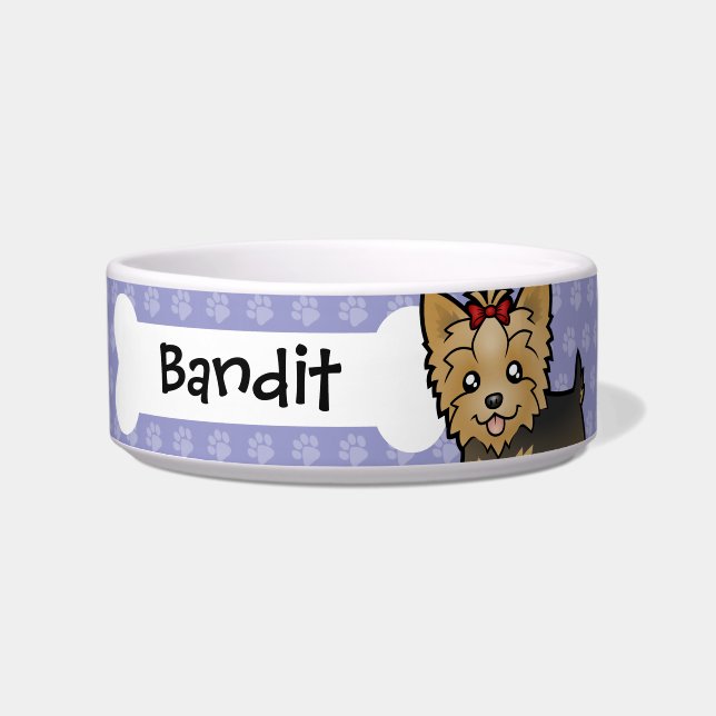 Cartoon Yorkshire Terrier (short hair with bow) Bowl (Front)