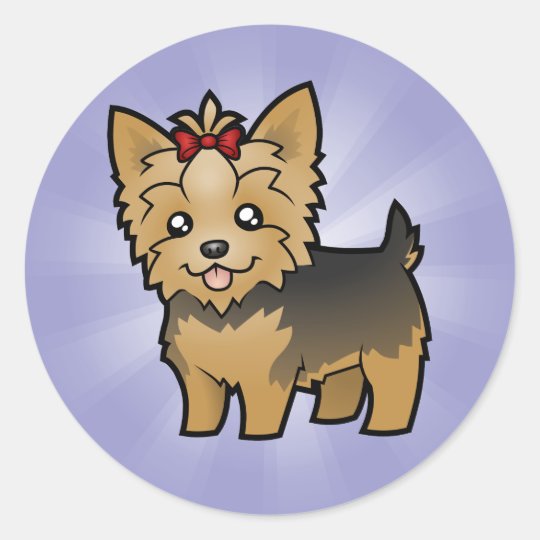 Cartoon Yorkshire Terrier Short Hair With Bow Classic Round