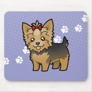 Cartoon Yorkshire Terrier (short hair with bow) Mouse Mat
