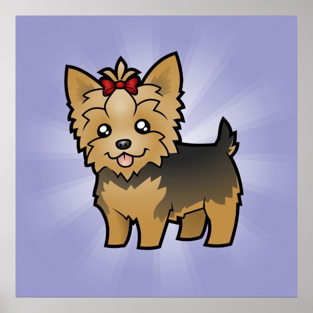 Cartoon Yorkshire Terrier (short hair with bow) Poster (Front)