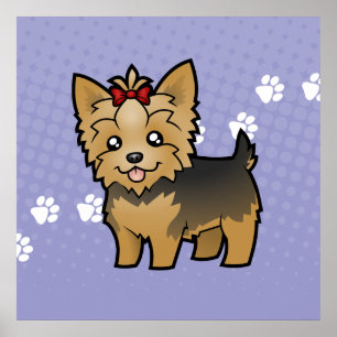Cartoon Yorkshire Terrier (short hair with bow) Poster
