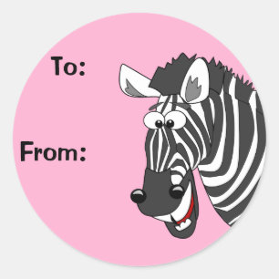 Cartoon Zebra Pink Gift Tag Stickers Your Colour