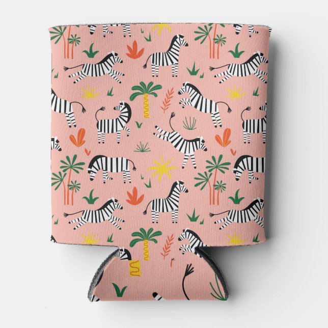 Cartoon Zebras Funny Seamless Pattern Can Cooler (Front)