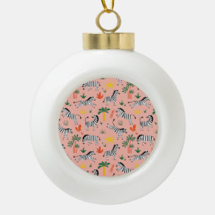 Cartoon Zebras Funny Seamless Pattern Ceramic Ball Christmas Ornament