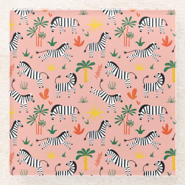 Cartoon Zebras Funny Seamless Pattern Glass Coaster (Front)