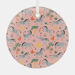 Cartoon Zebras Funny Seamless Pattern Glass Tree Decoration