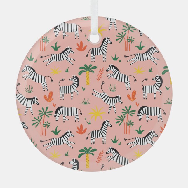 Cartoon Zebras Funny Seamless Pattern Glass Tree Decoration (Front)