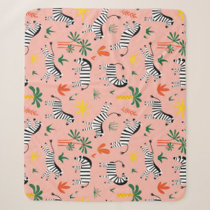 Cartoon Zebras Funny Seamless Pattern Sherpa Blanket