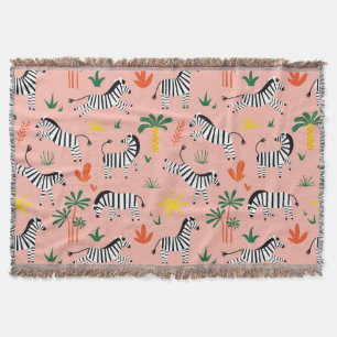 Cartoon Zebras Funny Seamless Pattern Throw Blanket