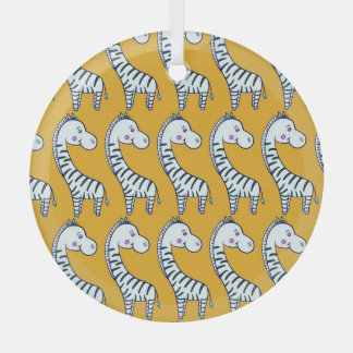 Cartoon zebras: yellow background pattern. glass tree decoration