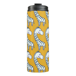Cartoon zebras: yellow background pattern. thermal tumbler