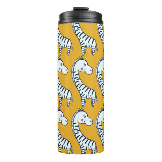 Cartoon zebras: yellow background pattern. thermal tumbler