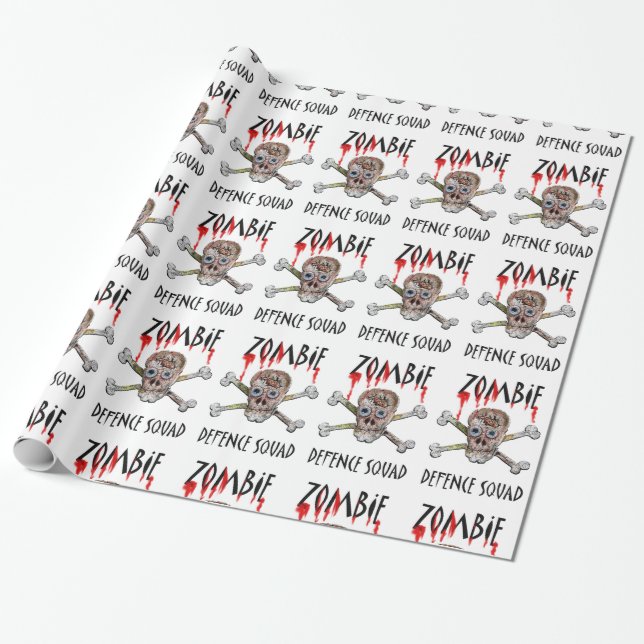 Cartoon Zombie Defence Squad skull crossbones gift Wrapping Paper (Unrolled)