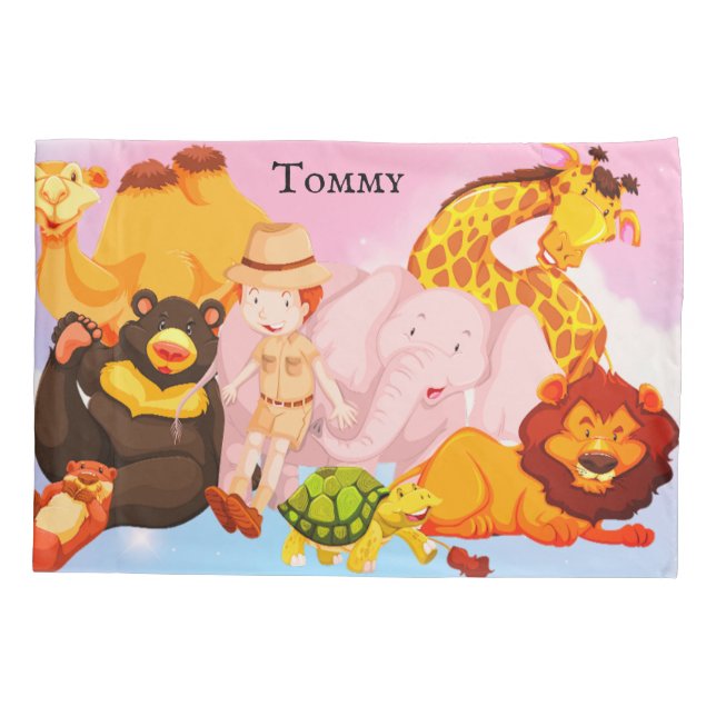 Cartoon Zoo animals Pillowcase (Back)