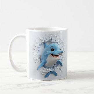 Cartoonish Blue Dolphin Through breaking wall Coffee Mug
