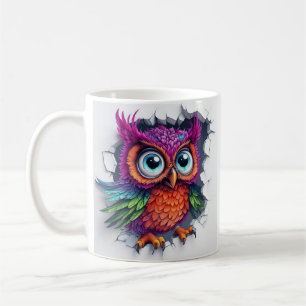  Cartoonish Owl Emerging Through A Broken Wall Coffee Mug