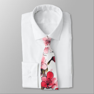 Cartoonish Pink Cherry Blossom Pattern Tie