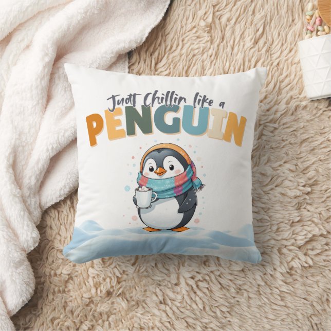 Cartoonish Style Just Chillin like a Penguin Cushion (Blanket)