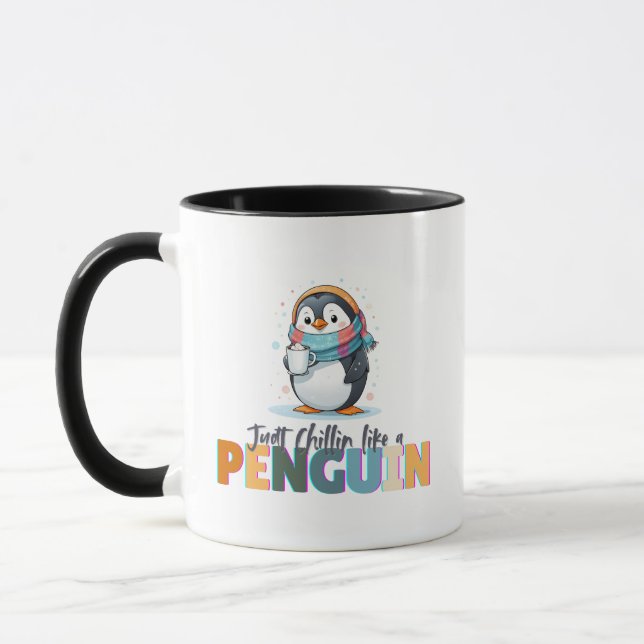 Cartoonish Style Just Chillin Like Penguin Coffee Mug (Left)