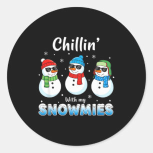 Cartoons Chillin' With My Snowmies, Funny Snowman  Classic Round Sticker