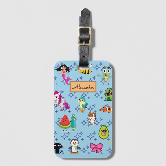 Cartoons sparkles cute blue kids cartoons  luggage tag (Front Vertical)