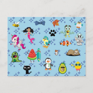 Cartoons sparkles cute blue kids cartoons postcard