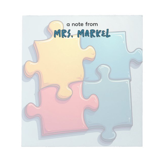 Cartoony Puzzle Pieces Teacher Gift  Notepad (Front)