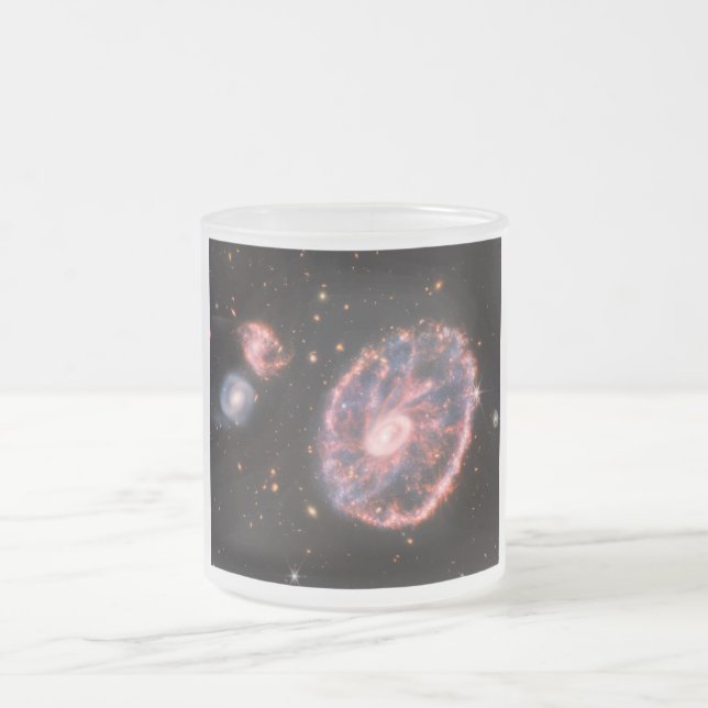 Cartwheel Galaxy, James Webb Space Telescope Frosted Glass Coffee Mug (Center)