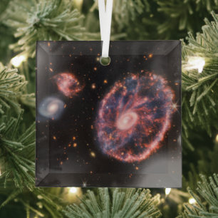 Cartwheel Galaxy, James Webb Space Telescope Glass Tree Decoration