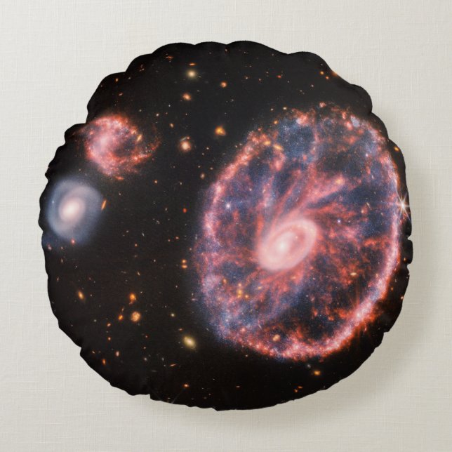 Cartwheel Galaxy, James Webb Space Telescope Round Cushion (Front)