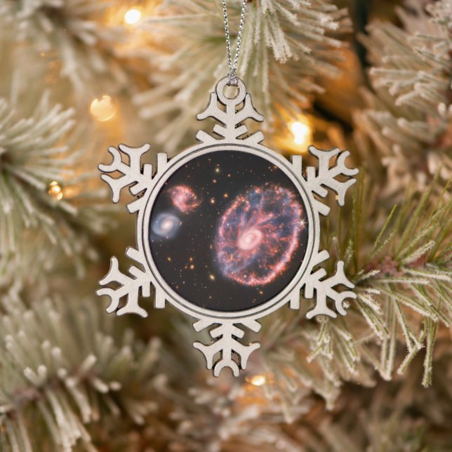 Cartwheel Galaxy, James Webb Space Telescope Snowflake Pewter Christmas Ornament (Tree)