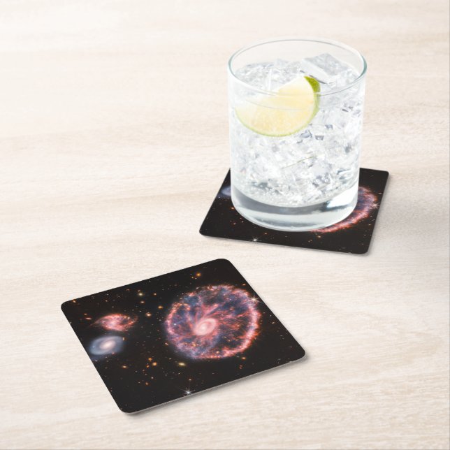 Cartwheel Galaxy, James Webb Space Telescope Square Paper Coaster (Insitu)