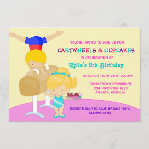 Cartwheels and Cupcakes Gymnastics Birthday Party Invitation