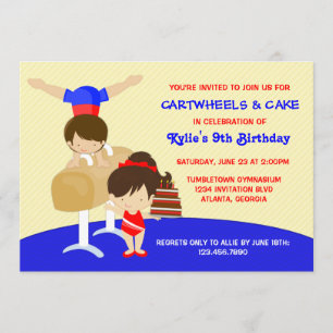 Cartwheels and Cupcakes Gymnastics Birthday Party Invitation