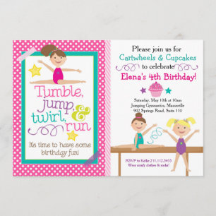 Cartwheels & Cupcakes Gymnastics Party Invitation