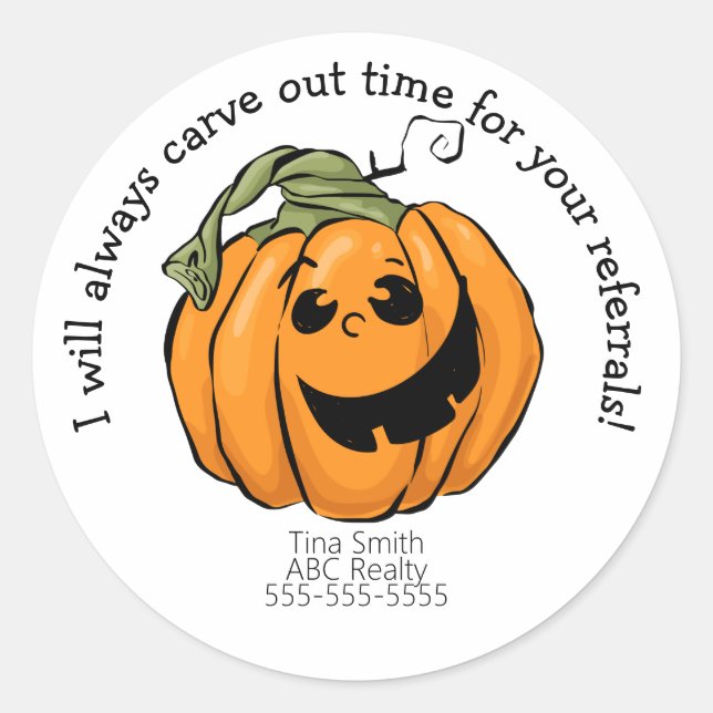 Carve Time for Your Referral Halloween Classic Round Sticker (Front)